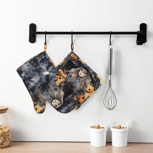 Pair of Funny Halloween Oven Mitts and Pot Holders Set