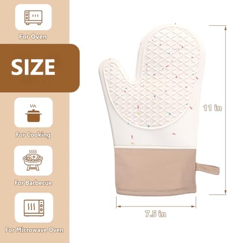 FORATER Heat-Resistant Silicone Oven Mitts 11 Waterproof Durable Cooking Gloves White