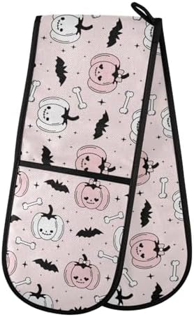 Double Oven Mitts Halloween Pink pumpkin Bats heat-resistant oven glove