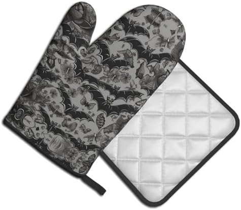 October Spooky Halloween Bats Oven Mitts Pot Holders Set