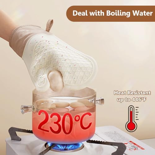 FORATER Heat-Resistant Silicone Oven Mitts 11 Waterproof Durable Cooking Gloves White