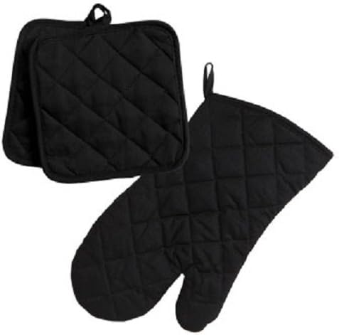 Home Collection Black 3pc Oven Mitt Potholders Set
