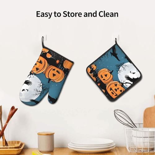 Spooktacular Halloween Oven Mitts Pot Holders Set