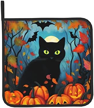 Dewoofly Black Cat Halloween Oven Mitts and Pot Holders Set