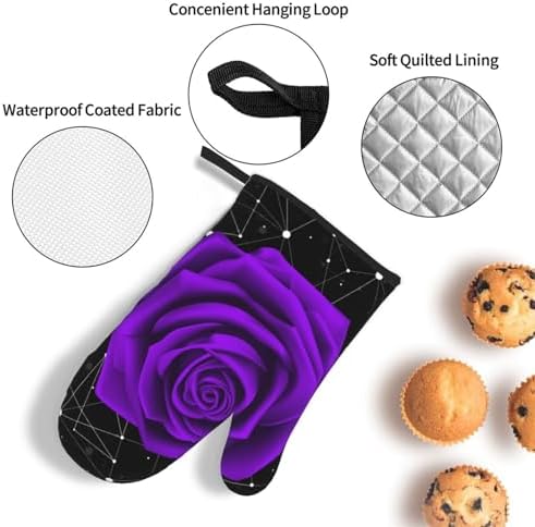 Oven Mitts Pot Holder Set of 3 Purple Rose Design