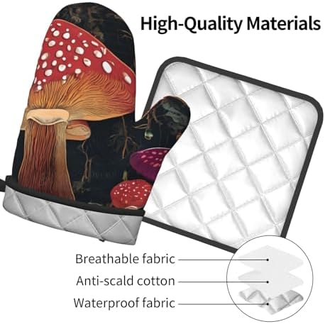 Premium tropical mushroom printed oven mitts and pot holders set of 2
