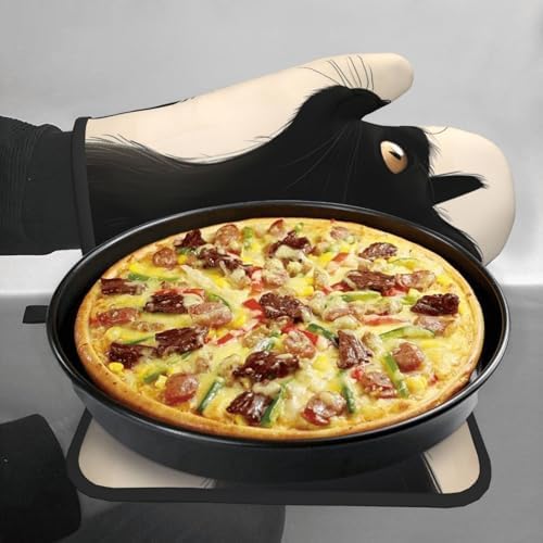 Halloween Black Cat Oven Mitts and Pot Holders Set