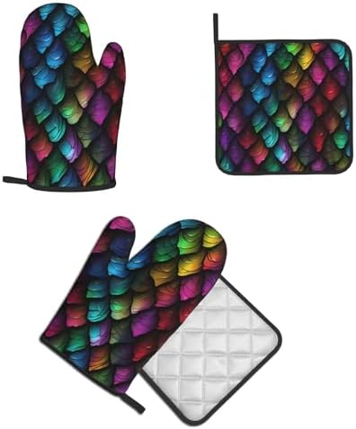 Quopvn Dragon Scale Printed Oven Mitts Pot Holders 2PCS Set