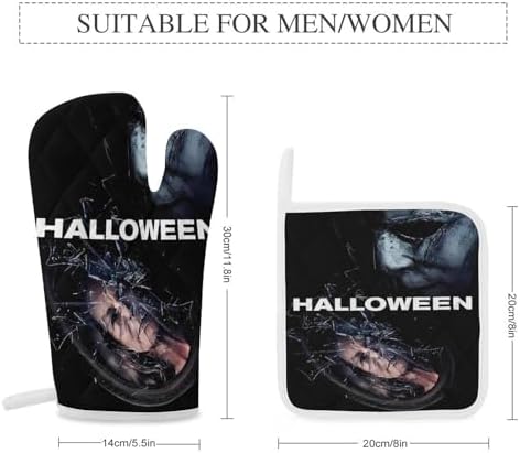 Oven Mitts Pot Holders Set Halloween Michael Myers Gloves for Cooking Baking