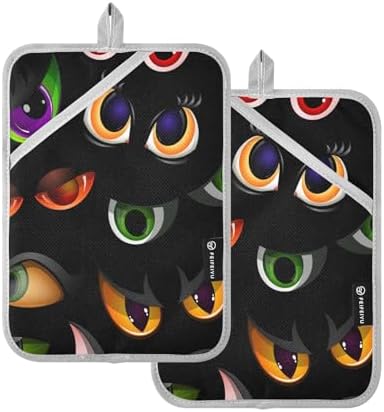 Halloween Big Eye Oven Potholders with Pockets Heat-Resistant Kitchen Mitts Set