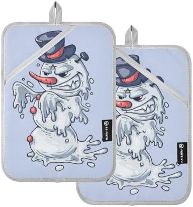 OURVII 2Pcs Halloween Spooky Snowman Pot Holders Set