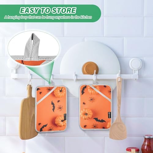 OURVII 2Pcs Halloween Pumpkin Pot Holders Set