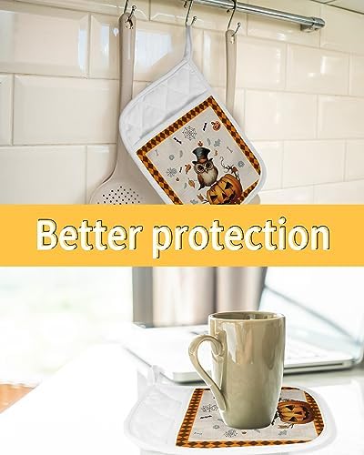 Gehucoxee Rustic Halloween Pot Holder Set - Non-Slip Kitchen Mitts 3-Pack