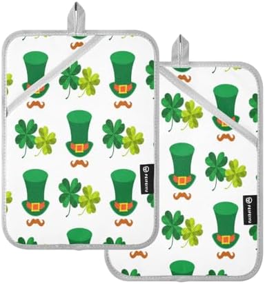 Kcldeci 2Pack Green Hat Four Leaf Clover Heat Resistant Potholders
