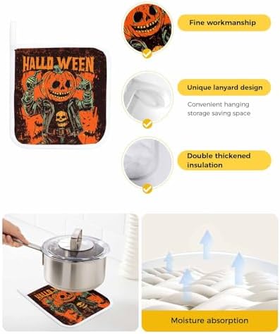 Halloween Treat 5-Piece SafeHot Potholders for Oven Kitchen Use