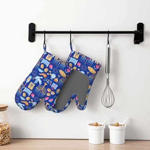 Happy Hanukkah Silicone Oven Mitts for Kitchen Baking BBQ