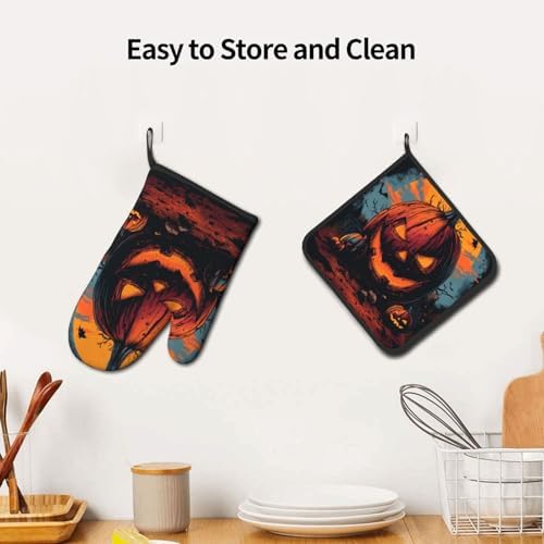 Gjieliness Halloween Pumpkin Oven Mitts and Potholders Set 1