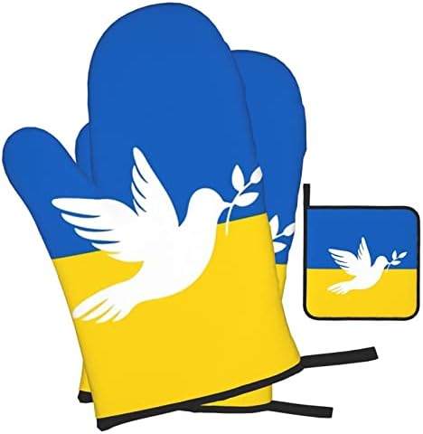 Dove Ukraine Flag Oven Mitts and Pot Holders Set