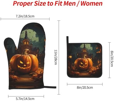 XTUAG pumpkin Halloween oven mitts and pot holders 3 piece set