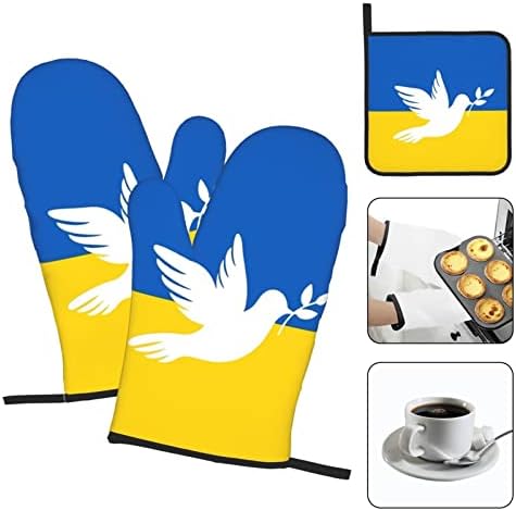 Dove Ukraine Flag Oven Mitts and Pot Holders Set