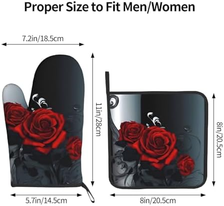 Pretty Roses Heat-Resistant Oven Mitt and Pot Holder Set