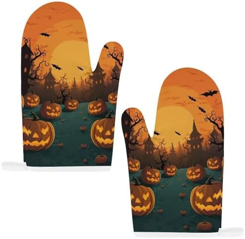 Halloween Orange Non-Slip Oven Mitt Set with Pot Holders