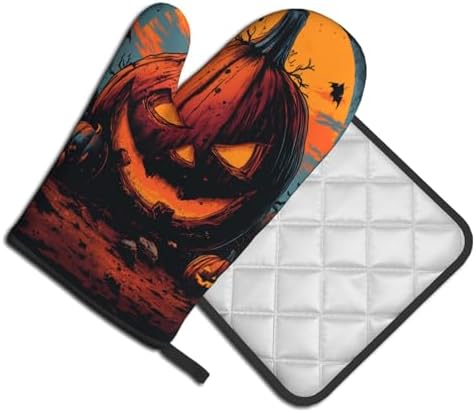 Gjieliness Halloween Pumpkin Oven Mitts and Potholders Set 1