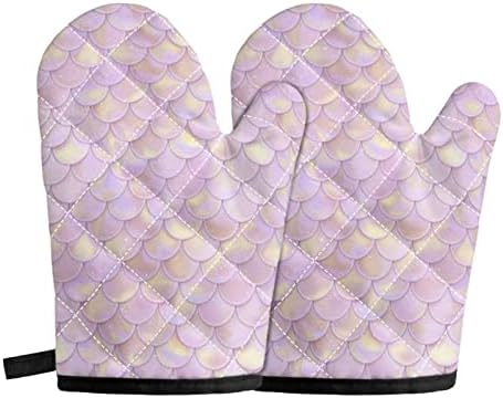 2-Pack Durable Pink Oven Mitts with Fish-Scale Design