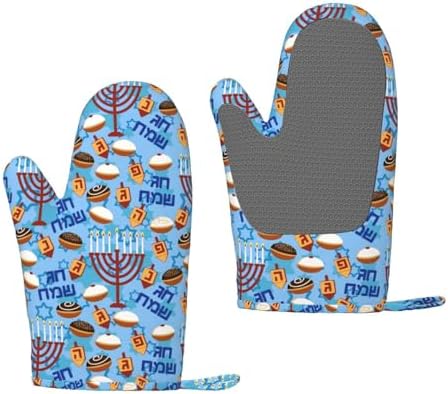 Happy Hanukkah Oven Mitts with Silicone Pads