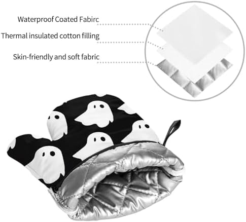 Cute White Halloween Pattern Oven Mitts and Pot Holders Set