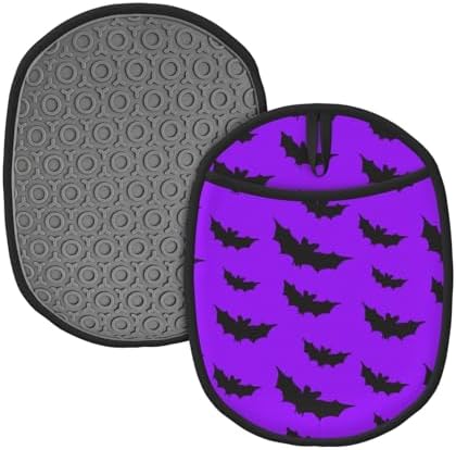 2PCS Cute Bats Halloween Oven Mitts with Pocket and Hanging Loop