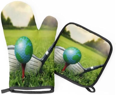 Golf Sports Theme Pot Holders and Oven Mitts Set