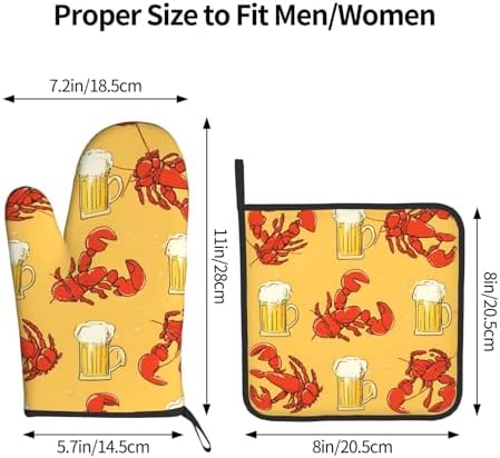Quopvn Beer and Crawfish Pattern Oven Mitts 2pcs Set