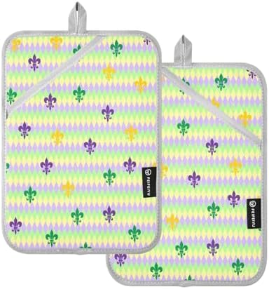 Mardi Gras Purple Fleur-de-lis Lily Potholders Heat-Resistant Oven Mitts