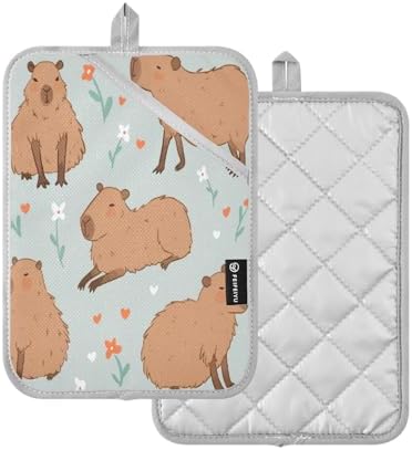 Kcldeci 2-Pack Cute Capybara Pot Holders with Flower Design