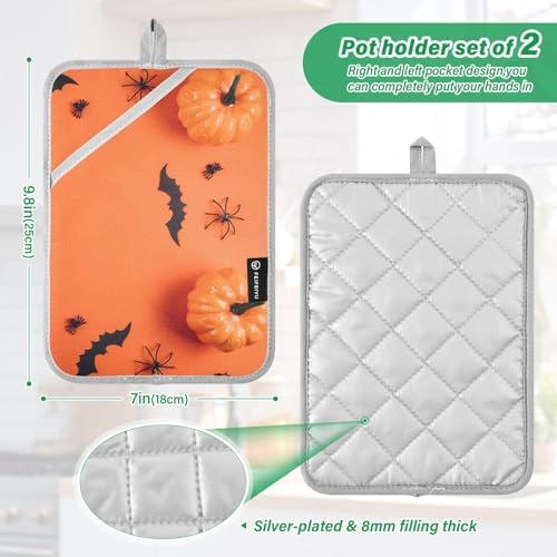 OURVII 2Pcs Halloween Pumpkin Pot Holders Set