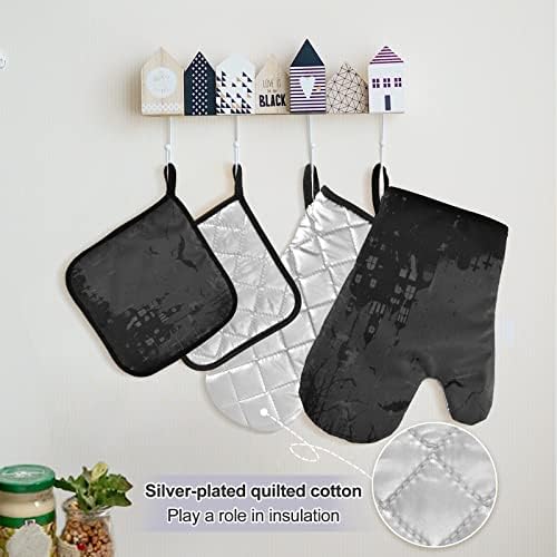 Creative Halloween Bats Castle Retro Cooking Apron Set 5 Pcs