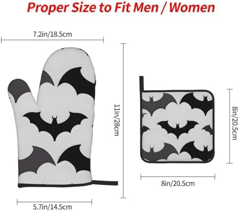 3-Piece Oven Mitts Set for Halloween Bats Grey Pattern