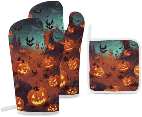 Halloween Cookware Gloves Heat-Resistant Oven Mitts Set of 3