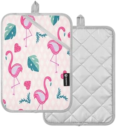 Flamingo Heart Design Heat Resistant Potholders Set