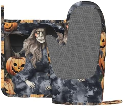 Pair of Funny Halloween Oven Mitts and Pot Holders Set