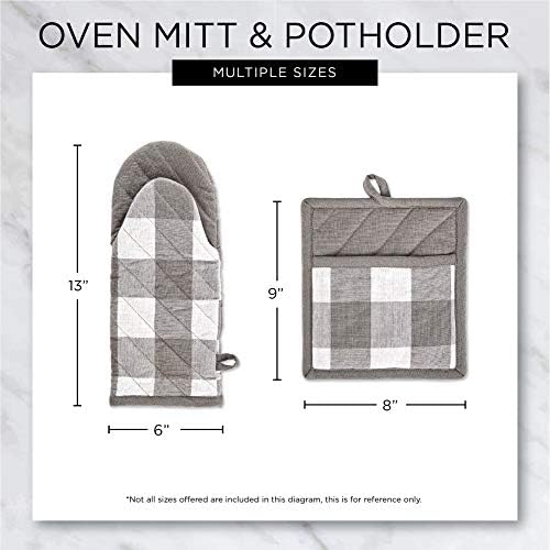 DII Buffalo Check Kitchen Collection Oven Mitt Set Black White 2 Piece