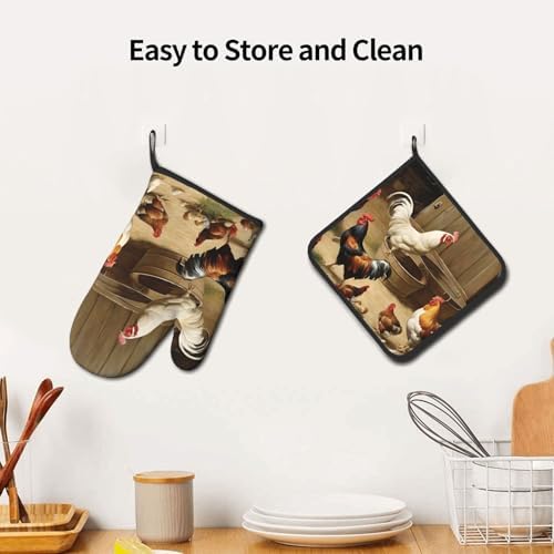Roast Chicken Hen Farm Oven Mitts and Pot Holders 2pcs Set