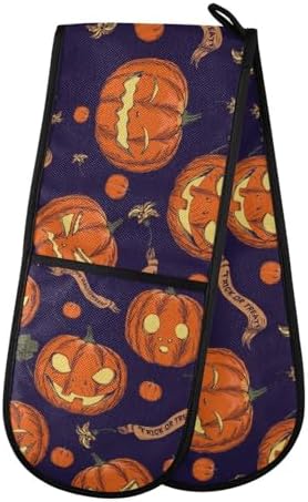 Halloween Seamlessly Orange Pumpkins on Blue Pot Holder Oven Mitts