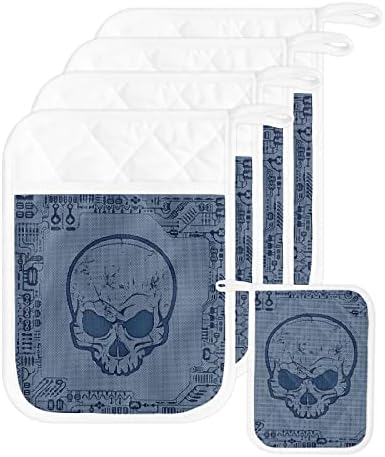 Halloween Skeleton Blue Potholders Set Perfect for Cooking and Baking