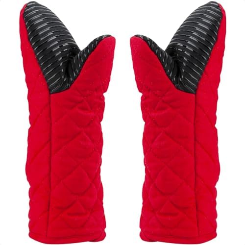 Versatile Heat-Resistant Red Silicone Oven Mitts for Baking Cooking