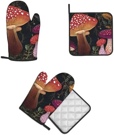 Premium tropical mushroom printed oven mitts and pot holders set of 2
