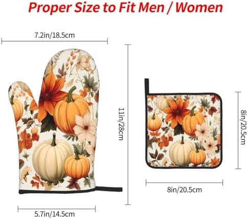 Fall Pumpkins Leaves Oven Mitts and Pot Holders Set of 3