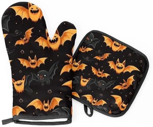 Cute Halloween Bat Oven Mitts Pot Holder Set of 2