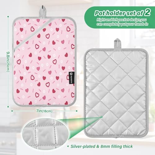 Kcldeci Pink Love Hearts Oven Mitts 2 Pack